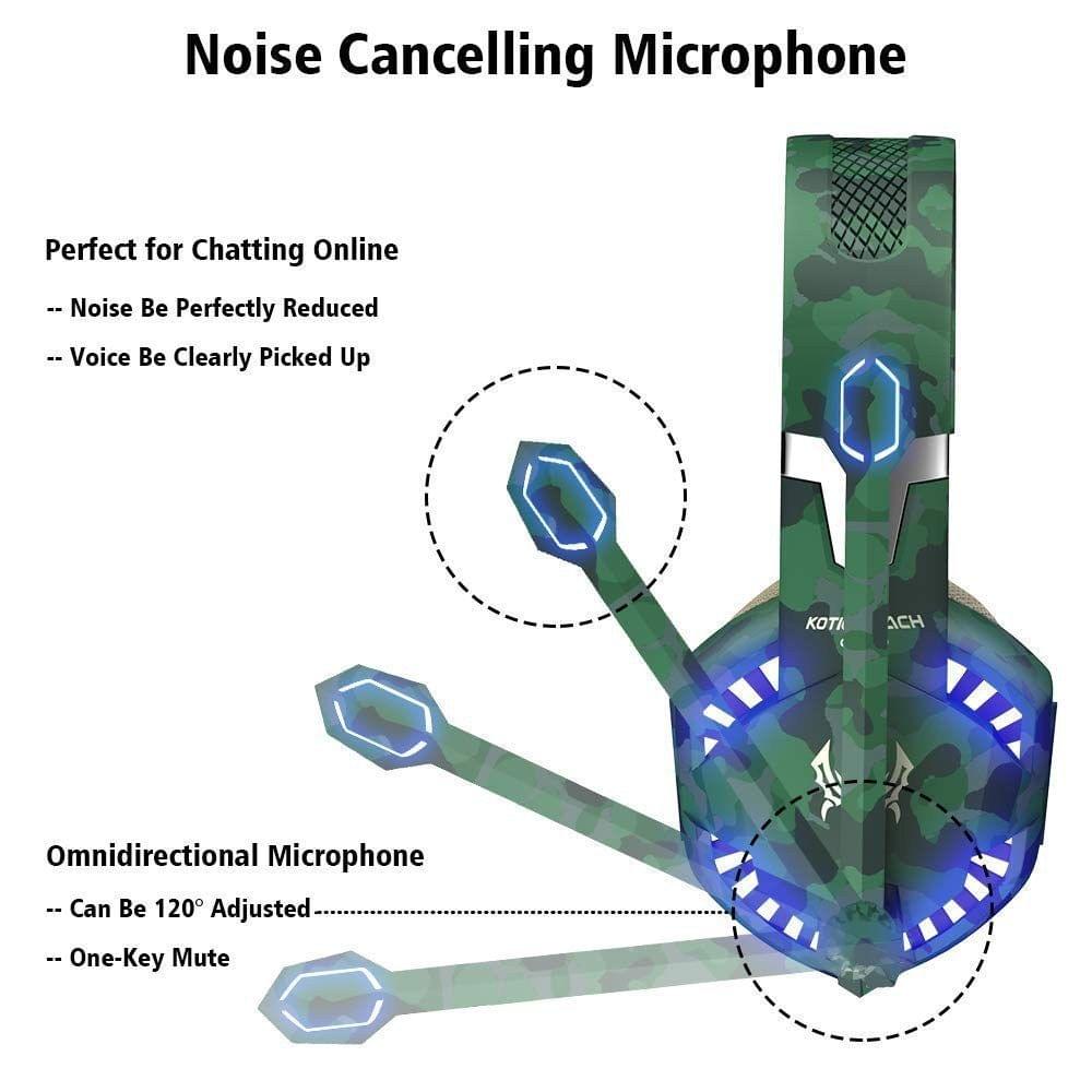 KOTION EACH G2600 Stereo PC Gaming Headset Noise Cancelling Headphones Over Ear Wired Earphone with Mic LED Lights Volume Control for Desktop PC Laptop PS4 Smart Phone