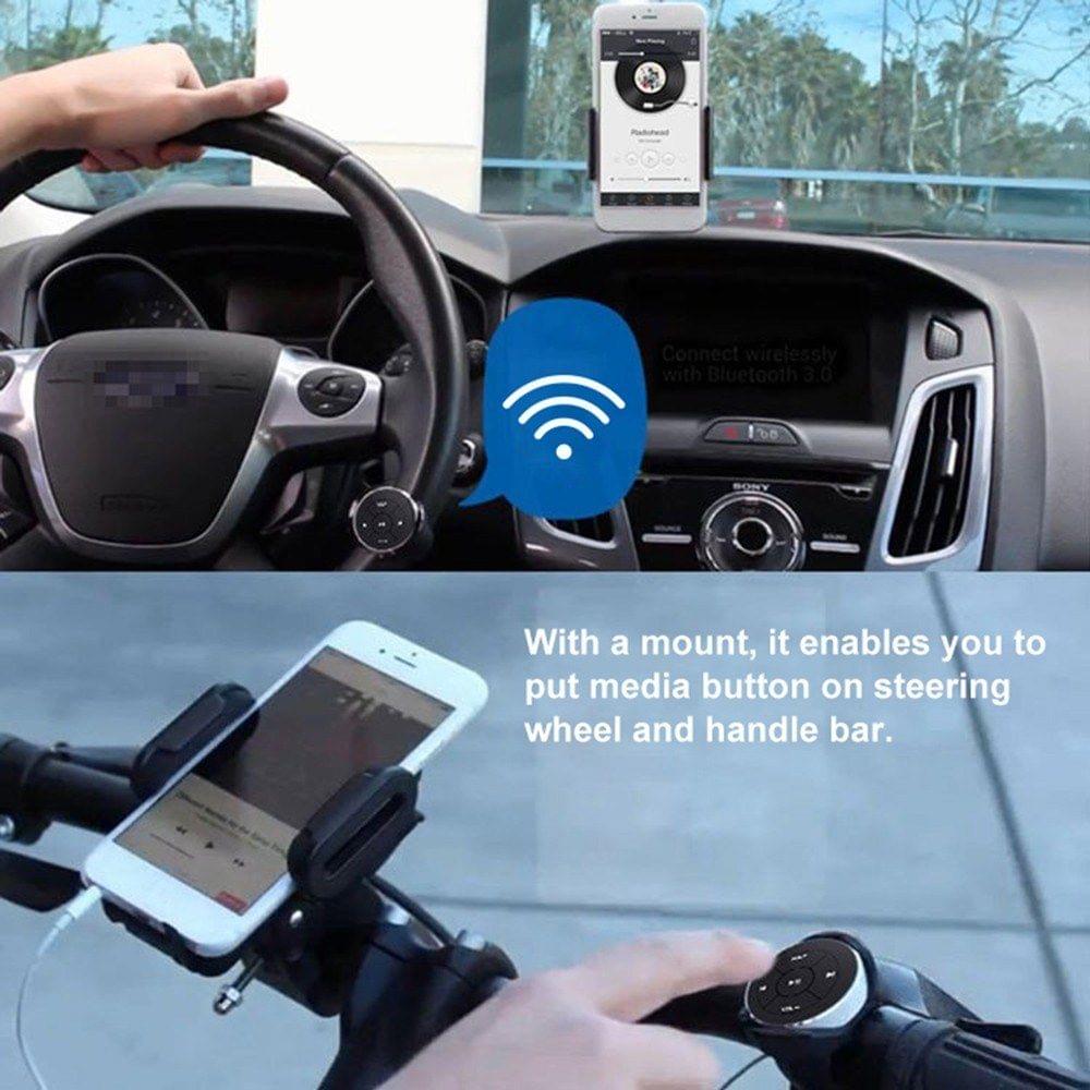 BT-005 Wireless Media Button Bluetooth 3.0 Remote Control for Car Steering Wheel Motorcycle Bike Music Play Media Controller for iOS Android Devices