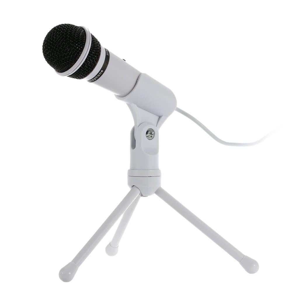 SF-910 Professional 3.5mm Condenser  Microphone Sound  Studio Podcast w/ Stand For Skype Desktop PC Notebook (White)
