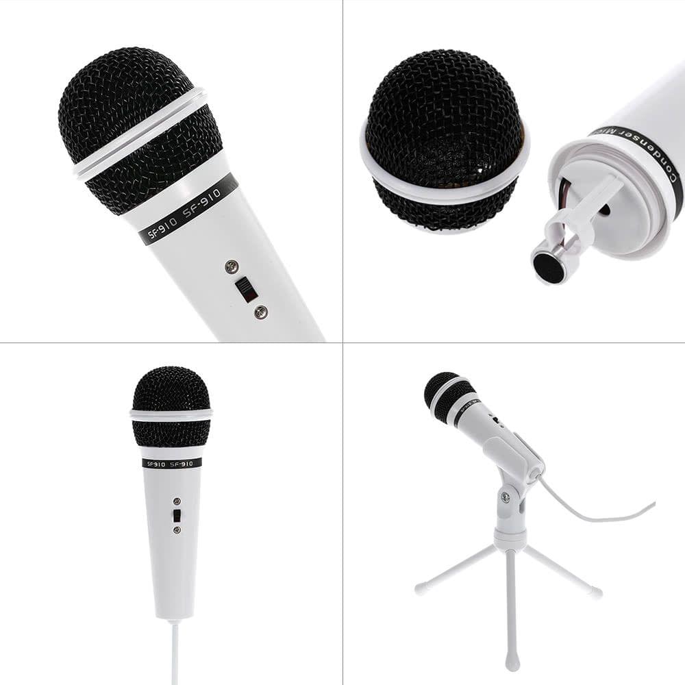 SF-910 Professional 3.5mm Condenser  Microphone Sound  Studio Podcast w/ Stand For Skype Desktop PC Notebook (White)