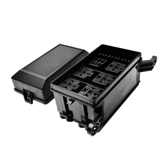 12-Slot Relay Box 6 Relays 6 ATC/ATO Standard Fuses Holder Block with 41pcs Metallic Pins Universal for Automotive and Marine Use