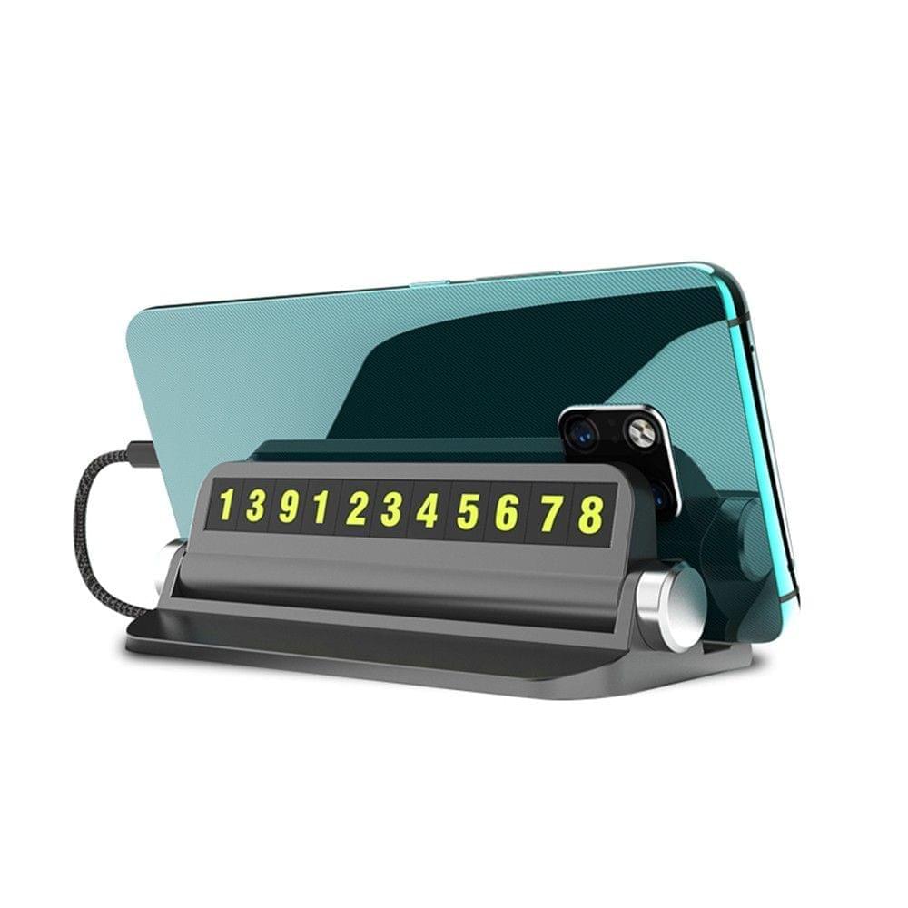 Multi-functional Car Temporary Parking Card with Smartphone Holder Hidden Luminous Mobile Phone Number Plate