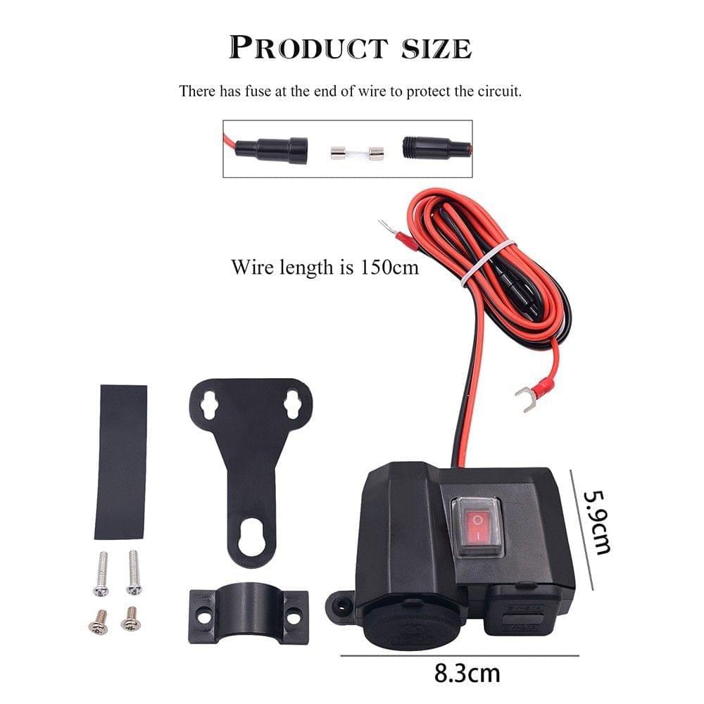 Waterproof USB Charging Socket Motorcycle Handlebar Clamp Power Adapter USB Charging System