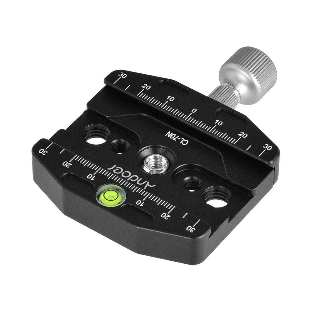 Andoer CL-70N 70mm Aluminum Alloy Quick Release QR Plate Clamp 3/8-inch with 1/4-inch Adapter & Bubble Level for Arca Swiss Benro Acratech Kirk Wimberley Gitzo Manfrotto RRS QR Plate