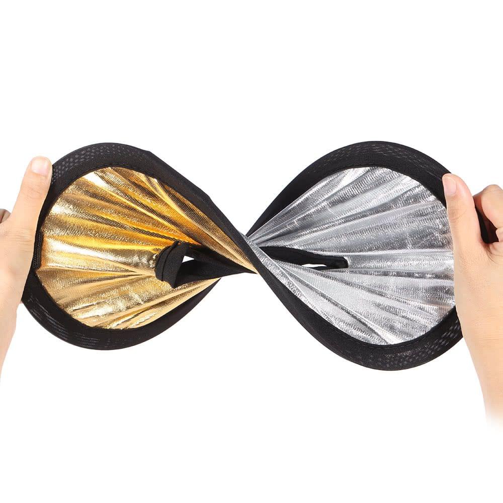 Andoer 30cm 2in1 Round Hollow Collapasible Multi-Disc Portable Circular Light Lens-Mount Reflector Silver Golden