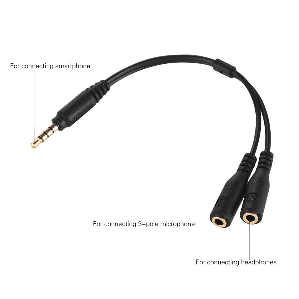 3.5mm Microphone Adapter Cable Audio Stereo Mic Converter Cord Two 3-Pole TRS Female to One 4-Pole TRRS Male Plug for iPad iPhone Samsung Huawei Smartphone