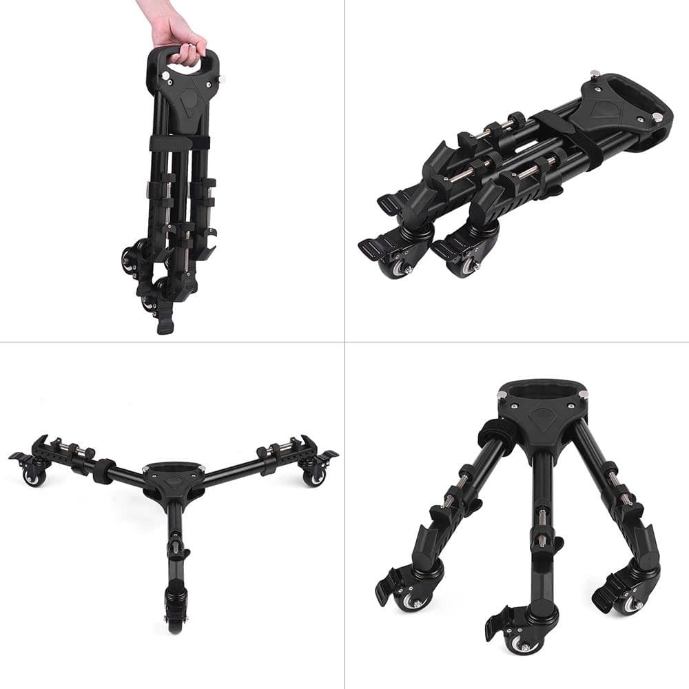 Universal Foldable Photography Heavy Duty Tripod Dolly Base Stand Flexible Wheels Adjustable Legs Max. Load 25kg with Carrying Bag