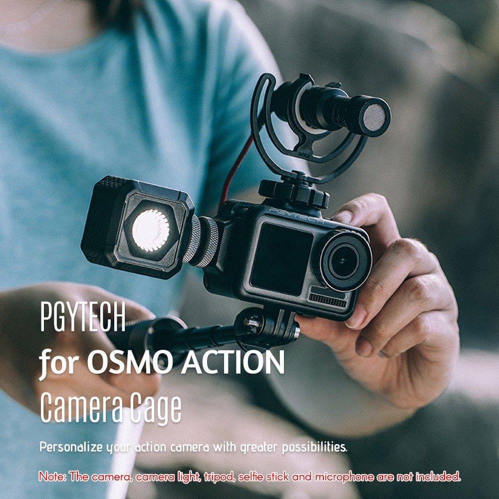 PGYTECH Camera Cage for DJI OSMO Action Camera Protective Housing Case Frame Cover Shell 2 Cold Shoe Mounts & Universal Interface Vlog Expansion Accessory for Microphone LED Video Light Tripod