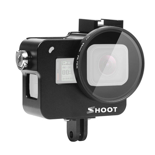 SHOOT XTGP505A Protective Aluminum Alloy Camera Cage Skeleton Housing Case with 52mm UV Filter for GoPro Hero 7 Black/Hero 6/Hero 5/HERO(2018) Action Camera