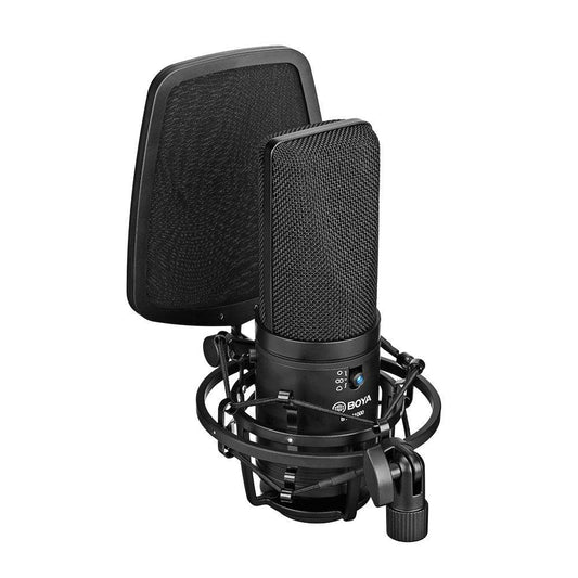 Boya BY-M1000 Professional Large Diaphragm Condenser Microphone Podcast Mic Kit Support Cardioid/Omnidirectional/Bidirectional with Double-layer Pop Filter Shock Mount XLR Cable for Singer Vocals Podcaster Home Studio Voice Over Recording