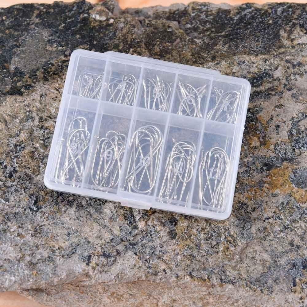 1 Box 100Pcs 3# - 12# 10 Sizes Steel Jig Hooks with Hole Fishing Tackle