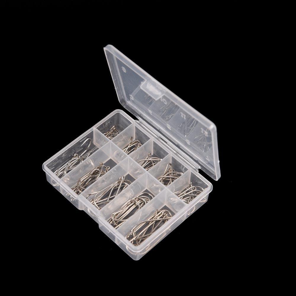 1 Box 100Pcs 3# - 12# 10 Sizes Steel Jig Hooks with Hole Fishing Tackle