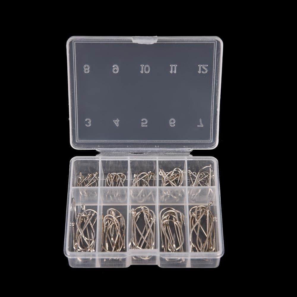 1 Box 100Pcs 3# - 12# 10 Sizes Steel Jig Hooks with Hole Fishing Tackle