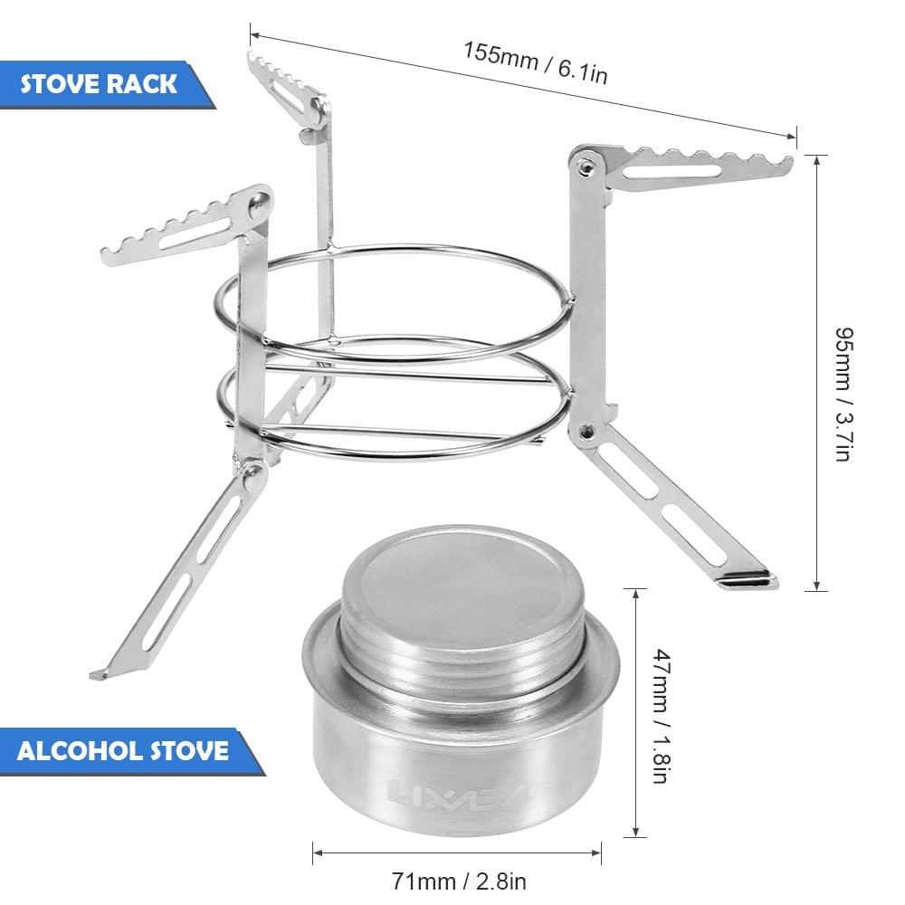 Mini Aluminum Alloy Alcoho Stove with Lid Stainless Steel Stove Stand Rack Windscreen Wind Shield Outdoor Camping Hiking Backpacking Cooking Stove