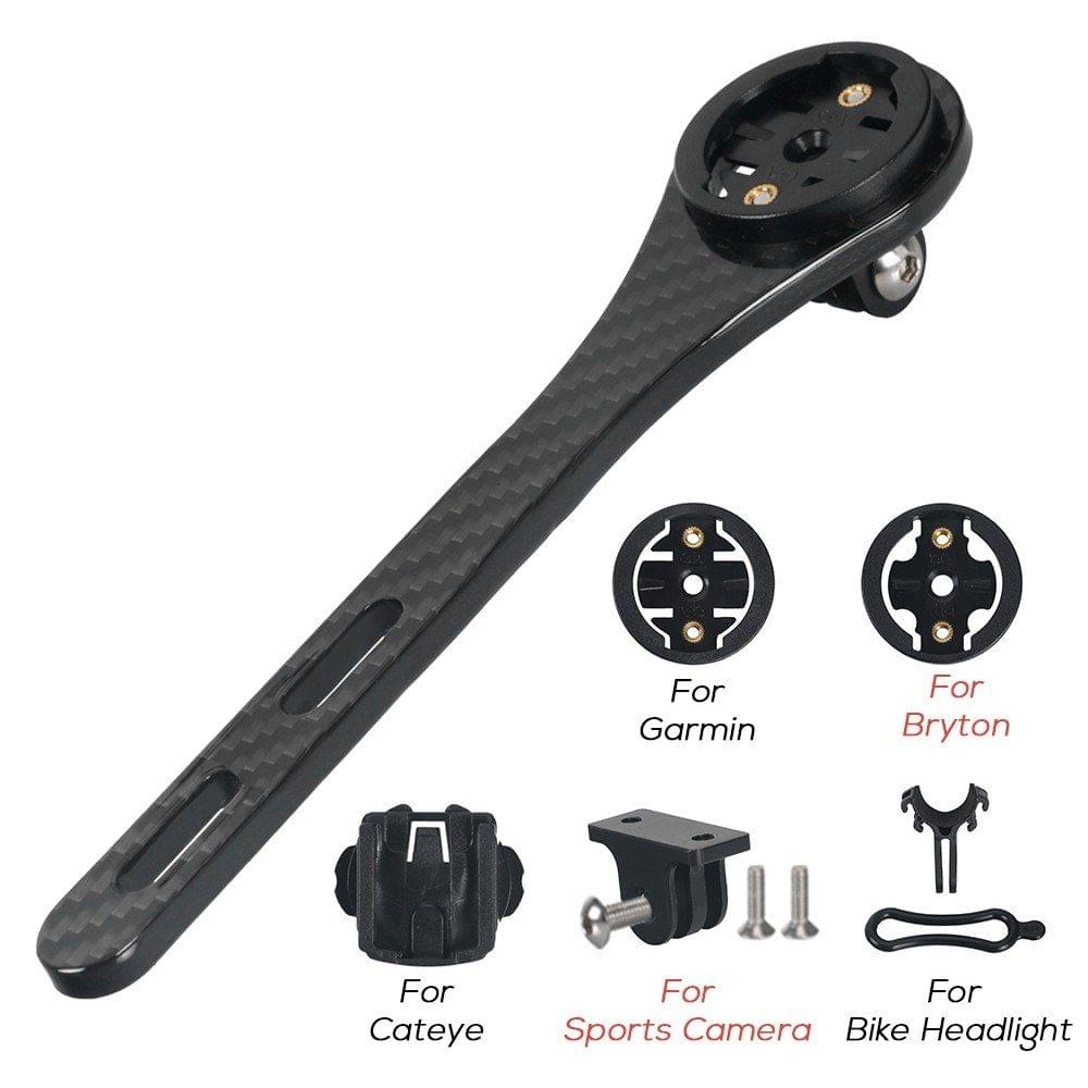 Full Carbon Fiber Cycling Road Bike Handlebar Stem Computer Mount Holder Bracket with Sports Camera Mount Flashlight Holder for Bryton for Garmin for Cateye