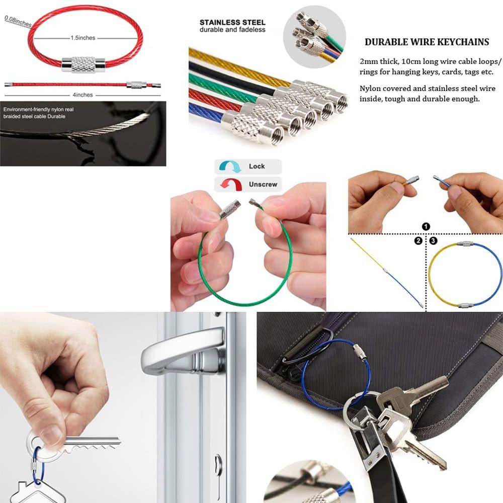 10Pcs Colorful Stainless Steel Wire Keychain Rope Key Chain Aircraft Gear Cable Ring Keyring for Outdoor Hiking