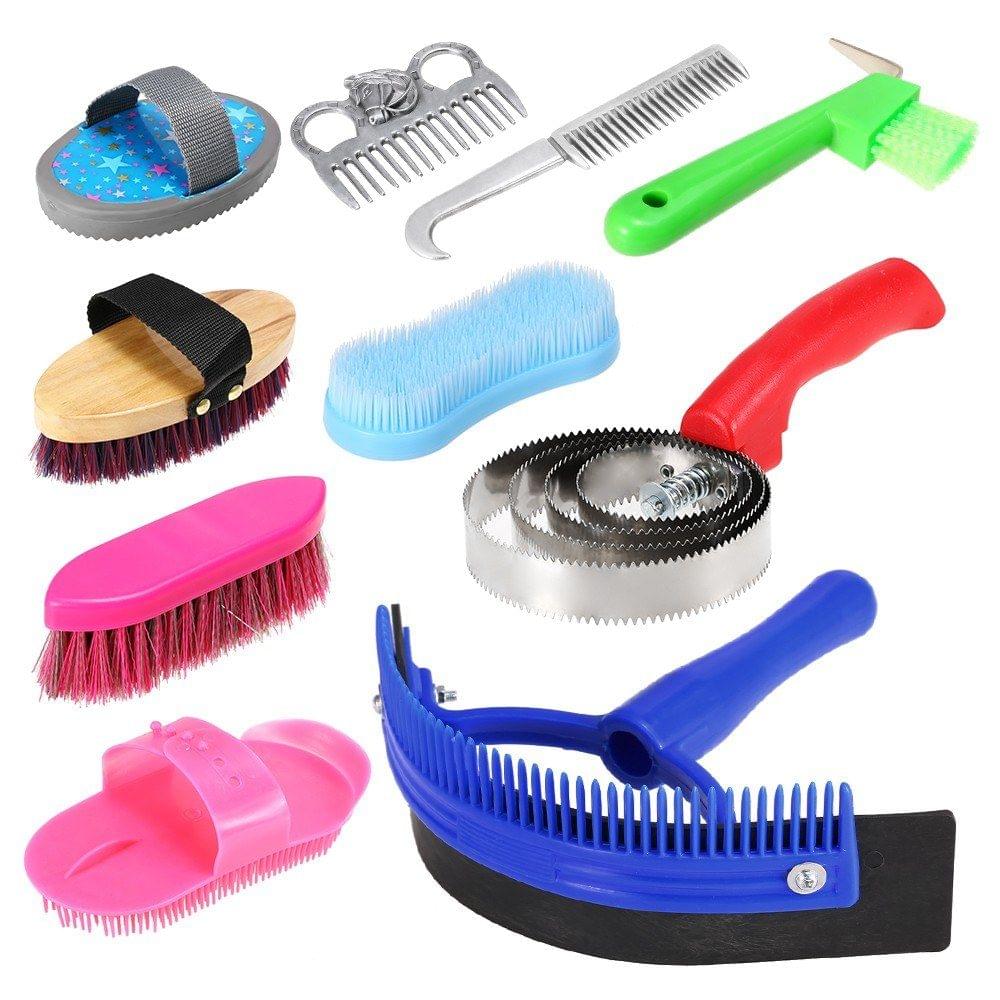10-IN-1 Horse Grooming Tool Set Cleaning Kit Mane Tail Comb Massage Curry Brush Sweat Scraper Hoof Pick Curry Comb Scrubber