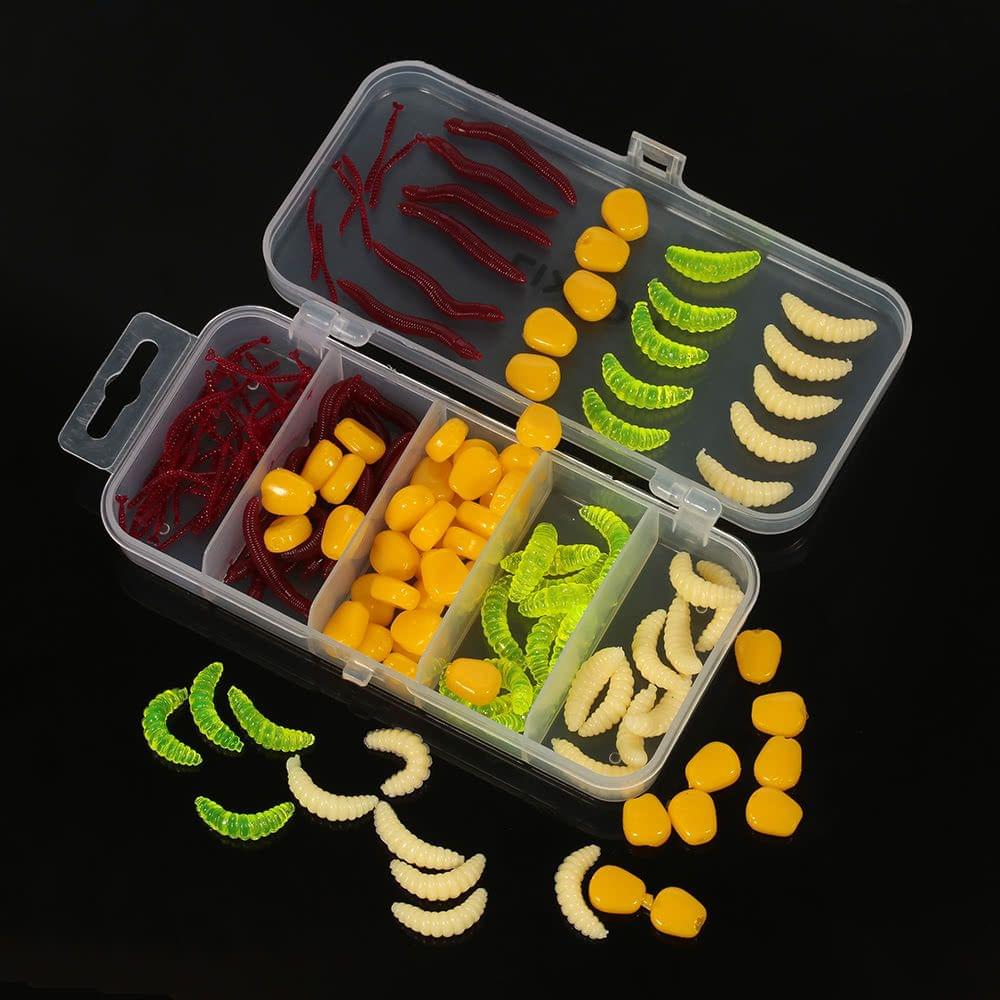 Lixada 160pcs/lot Fishing Lures Earthworm Corn Maggot Grub Worms Soft Bait Lures Set Kit with Tackle Box
