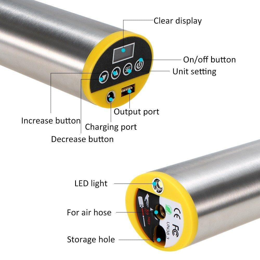 150PSI Bike Electric Pump Bicycle Cycle Air Pressure Inflator Rechargeable Tire Pump MTB Road Bike Motorcycle Car Air Pump Built-in Gauge Emergency Power Bank Flashlight with Car Charger
