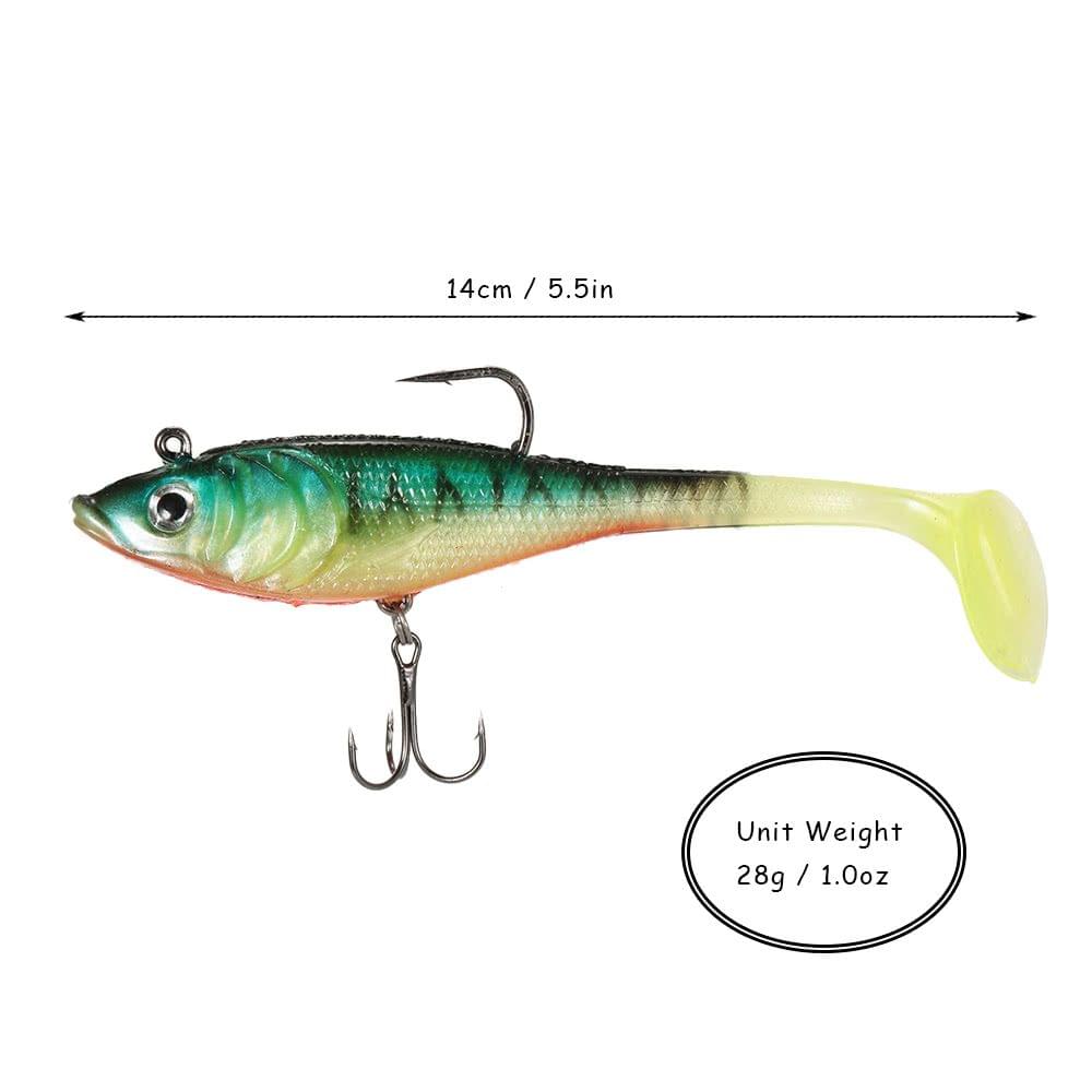 3Pcs 3D Eyes Fishing Lures Set Kit with T Tail Trebble Hook Soft Fishing Lure Baits Artificial Bait Lure