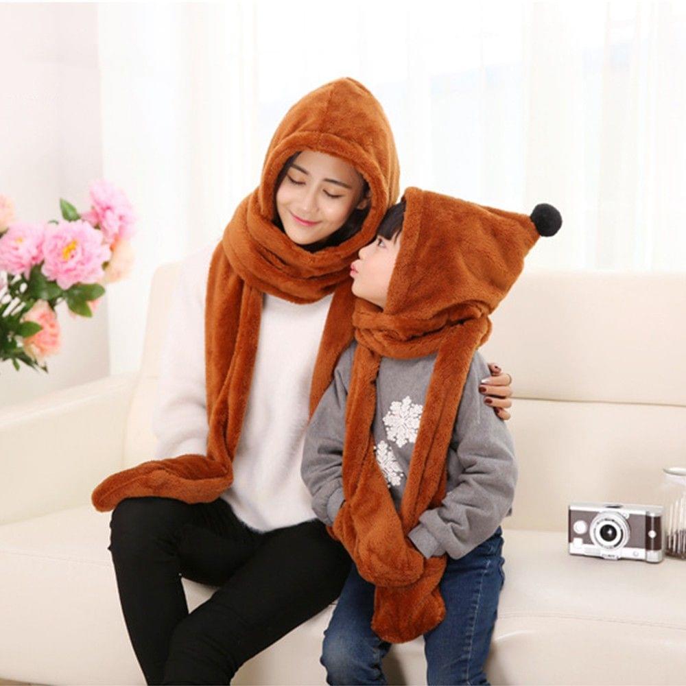Parenting Style Autumn and Winter Collection Cute Extra Thick and Long Comfortable Warm Female Neck Scarf Hat Gloves Three Pieces in One