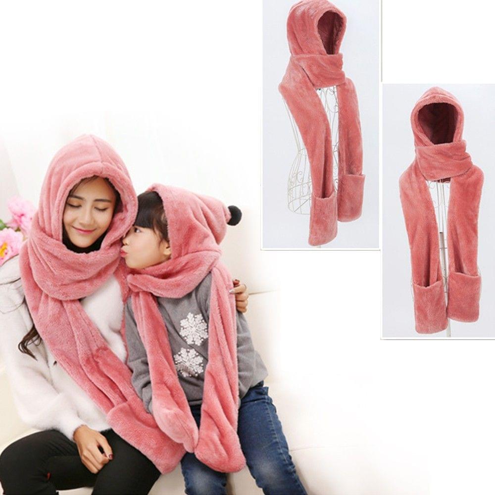 Parenting Style Autumn and Winter Collection Cute Extra Thick and Long Comfortable Warm Female Neck Scarf Hat Gloves Three Pieces in One