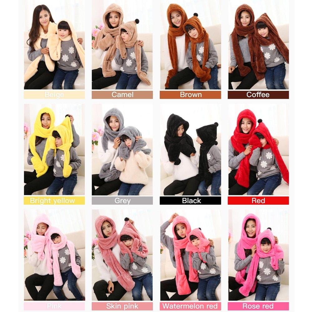 Parenting Style Autumn and Winter Collection Cute Extra Thick and Long Comfortable Warm Female Neck Scarf Hat Gloves Three Pieces in One