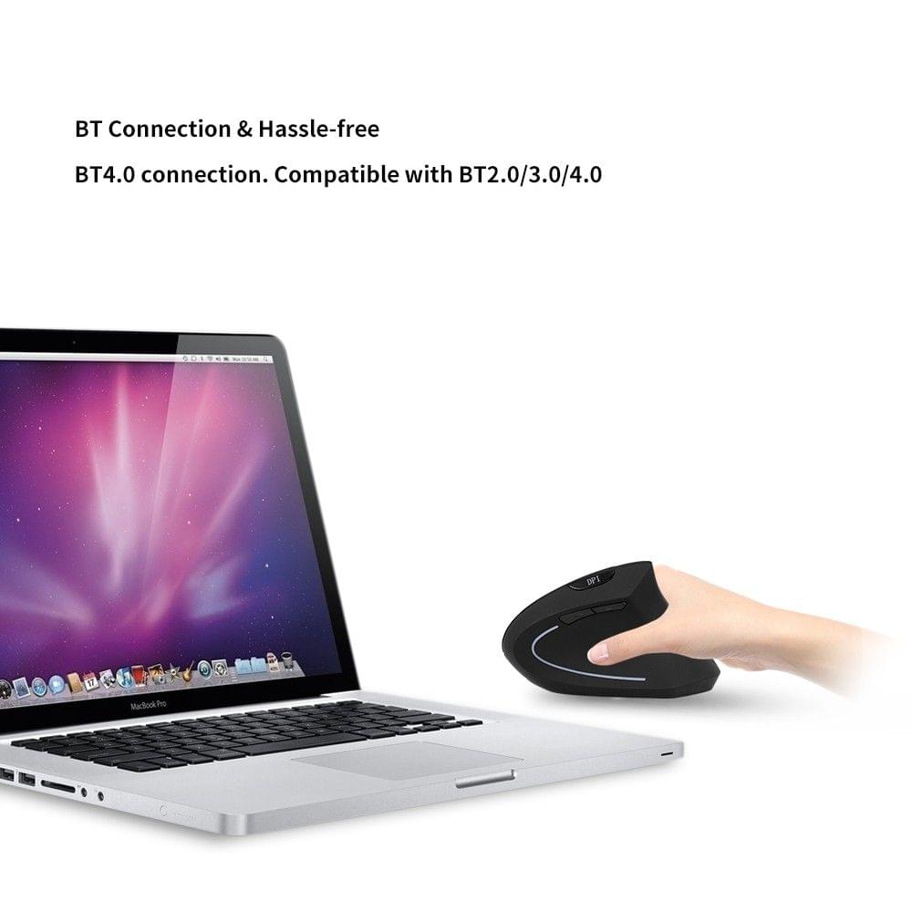 BT Mouse Vertical Ergonomic Design Optical Mice 800/1200/1600 DPI 6 Buttons BT 4.0 Right-hand Mouse for Laptop/PC/Macbook (Black)