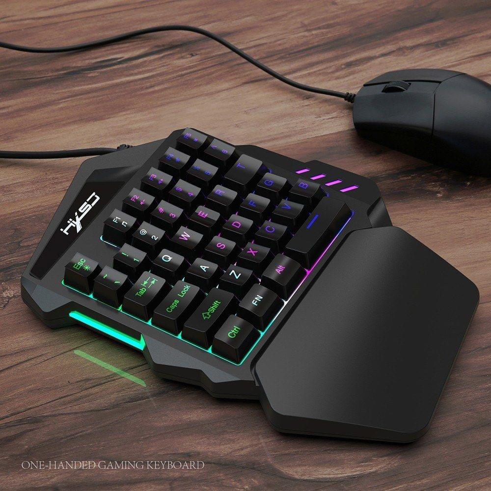 HXSJ J50 One-Handed Gaming Keyboard 35 Keys LED Backlight + Wired Gaming Mouse with Breathing Light 5500 DPI 7 Button Keyboard and Mouse Combo