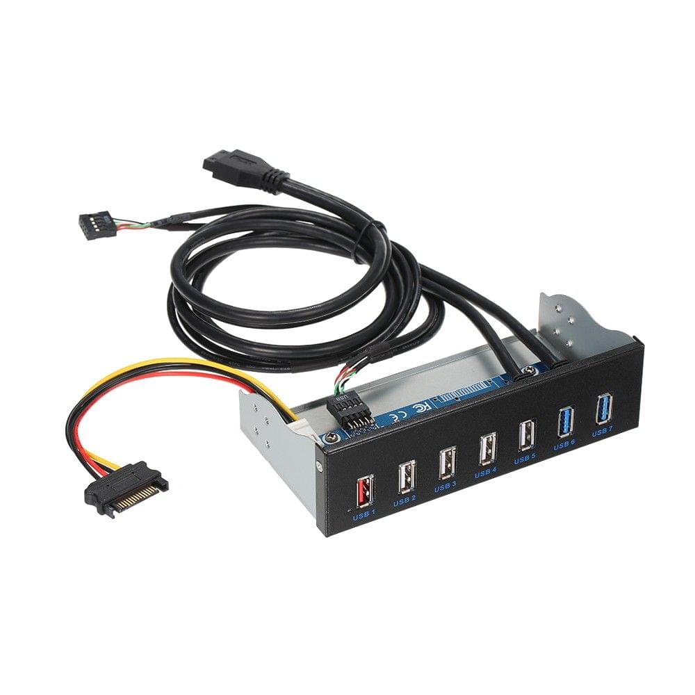 Front Panel USB 3.0 Hub 7-Ports Included 1 Fast Charging 4 USB 2.0 2 USB 3.0 For PC USB Flash Drives with 19 Pin SATA Power Connector
