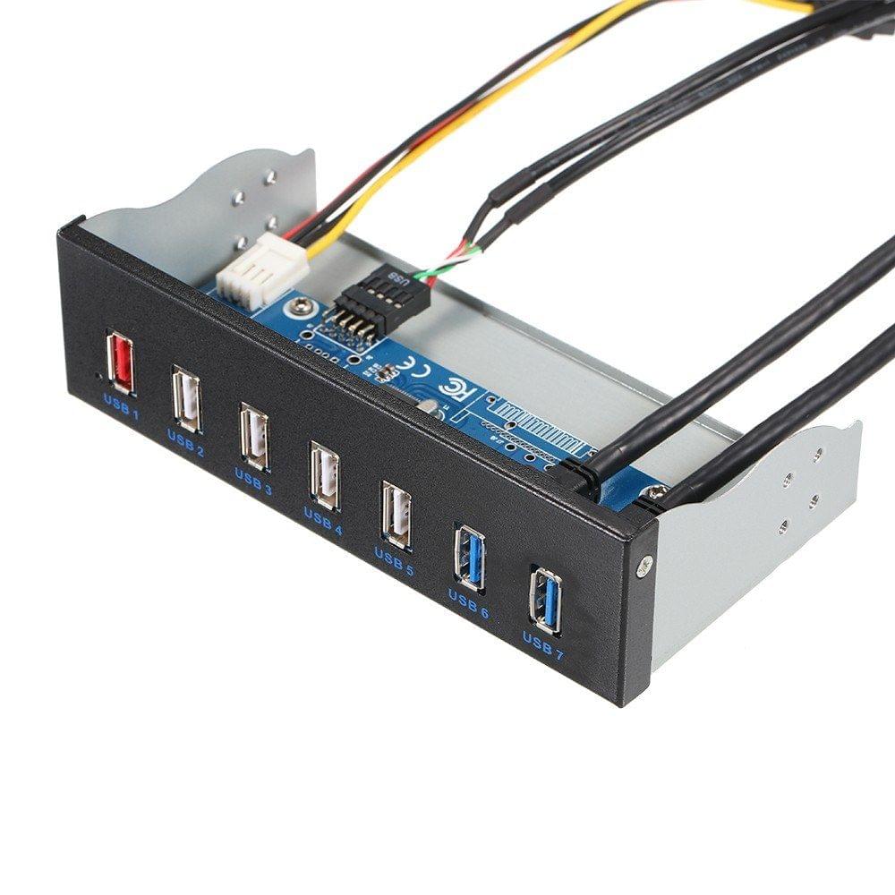 Front Panel USB 3.0 Hub 7-Ports Included 1 Fast Charging 4 USB 2.0 2 USB 3.0 For PC USB Flash Drives with 19 Pin SATA Power Connector