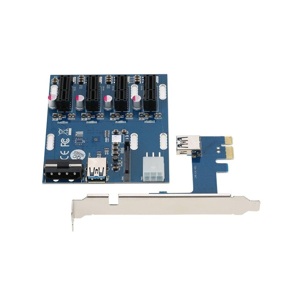 PCI-E 1X Expansion Kit 1 to 4 Slots Switch Multiplier Hub Riser Card Adapter with USB 3.0 Cable Pcie Mining Modules