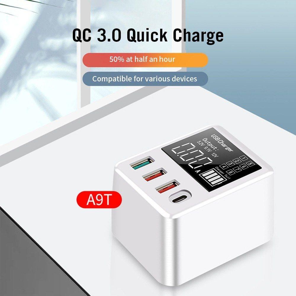 WLX-A9T Smart Multi-port USB Fast Charger Portable Quick Charge Multiple Protection Digital Display QC 3.0 For Mobile Phones Laptops EU Plug