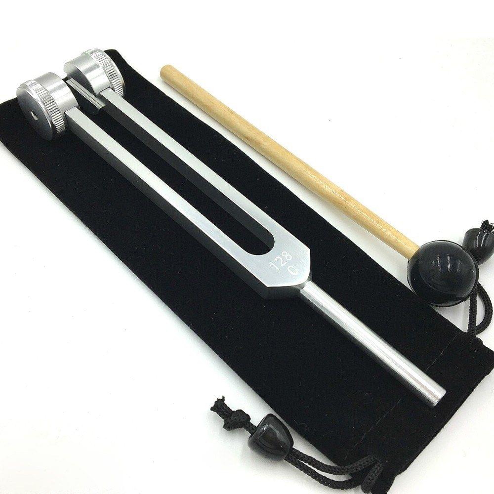 128HZ Aluminum Alloy Silver Tuning Fork Chakra Hammer Ball Diagnostic Tool for Sound Healing Therapy