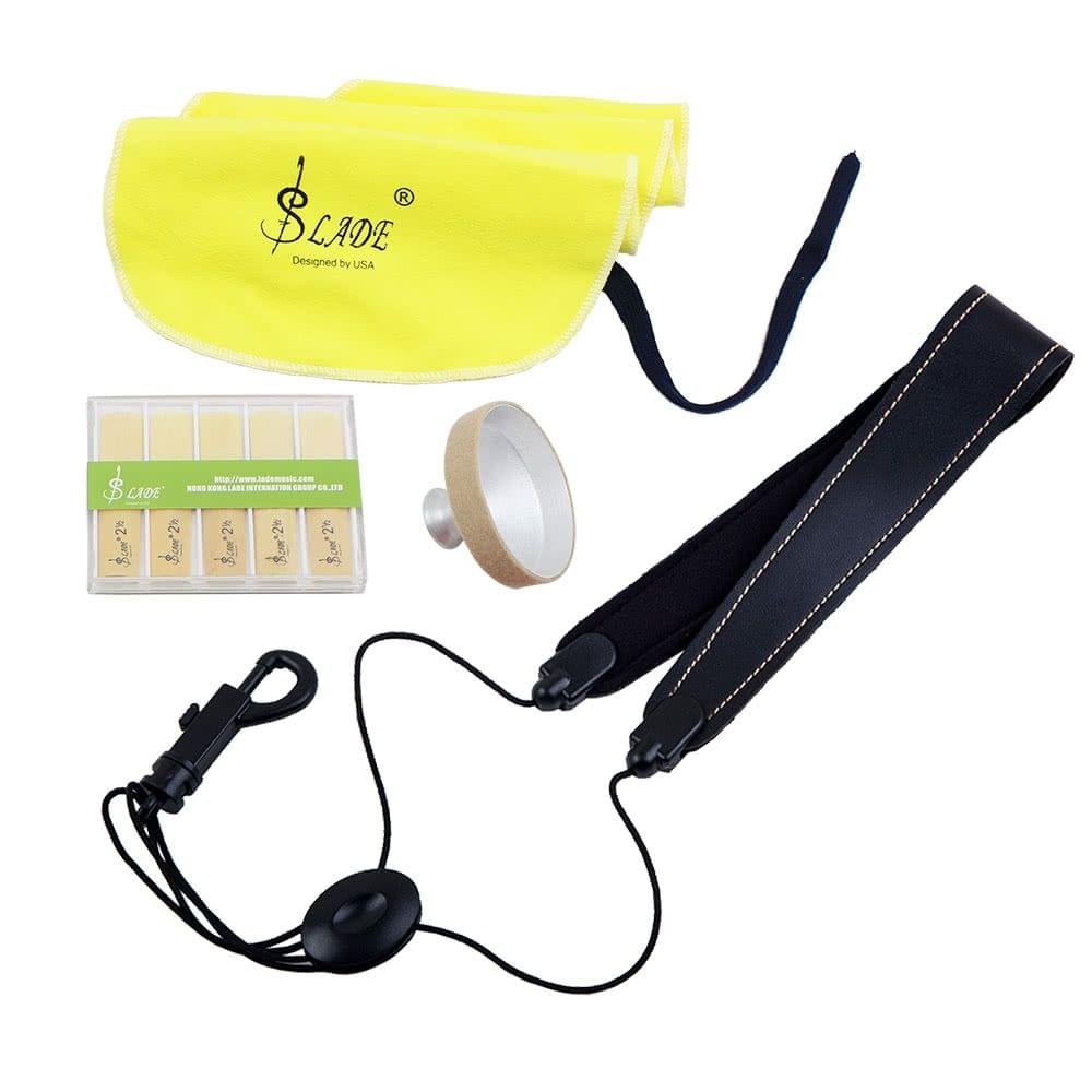 LADE 4-in-1 Alto Saxophone Sax Accessory Kit Belt Cleaning Cloth Reed Aluminum Mute