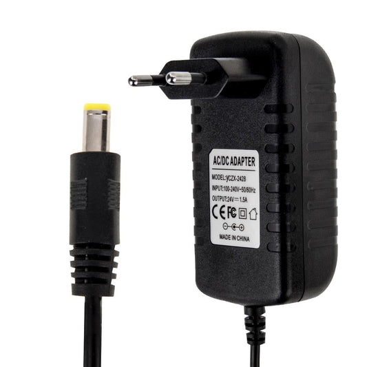 EU Plug AC 100-240V to DC 24V 1.5A Power Adapter, Tips: 5.5 x 2.1mm, Cable Length: about 1.2m (Black)