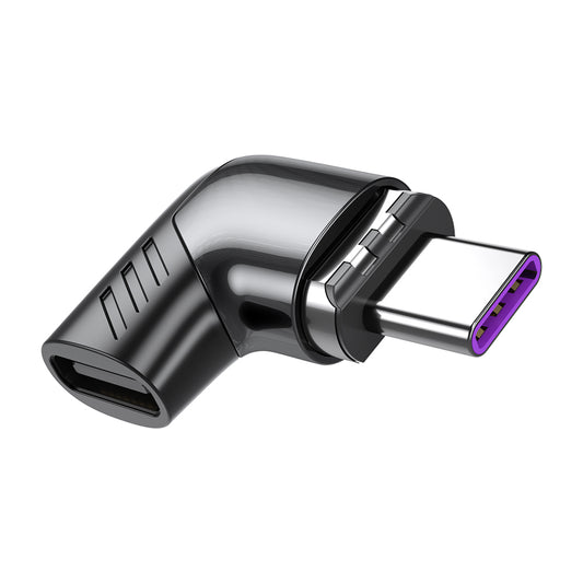 5A 100W PD Side Magnetic Suction Adapter Type-C Elbow Fast Charging Converter Plug for MacBook - Black