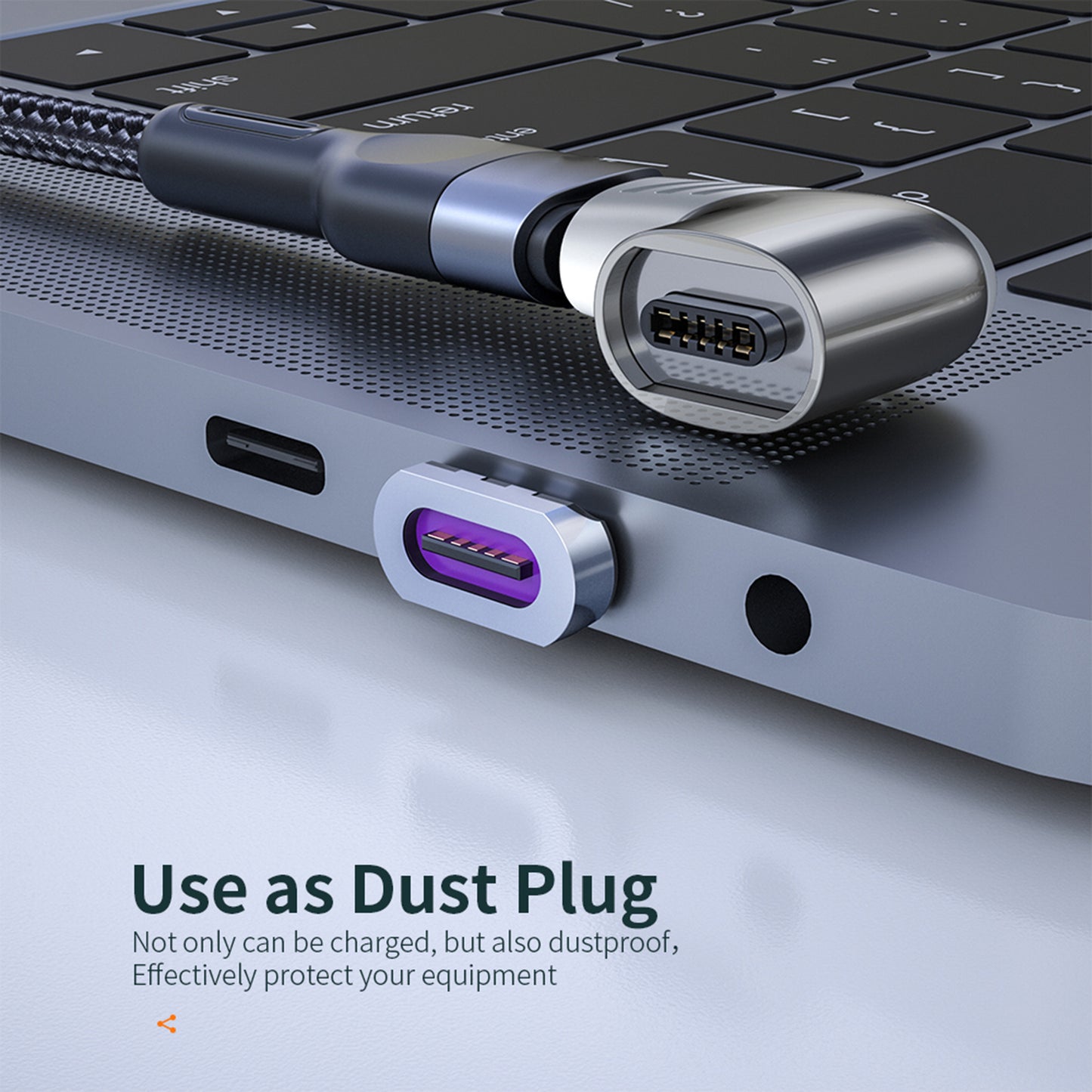 5A 100W PD Side Magnetic Suction Adapter Type-C Elbow Fast Charging Converter Plug for MacBook - Black