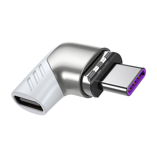 5A 100W PD Side Magnetic Suction Adapter Type-C Elbow Fast Charging Converter Plug for MacBook - Silver