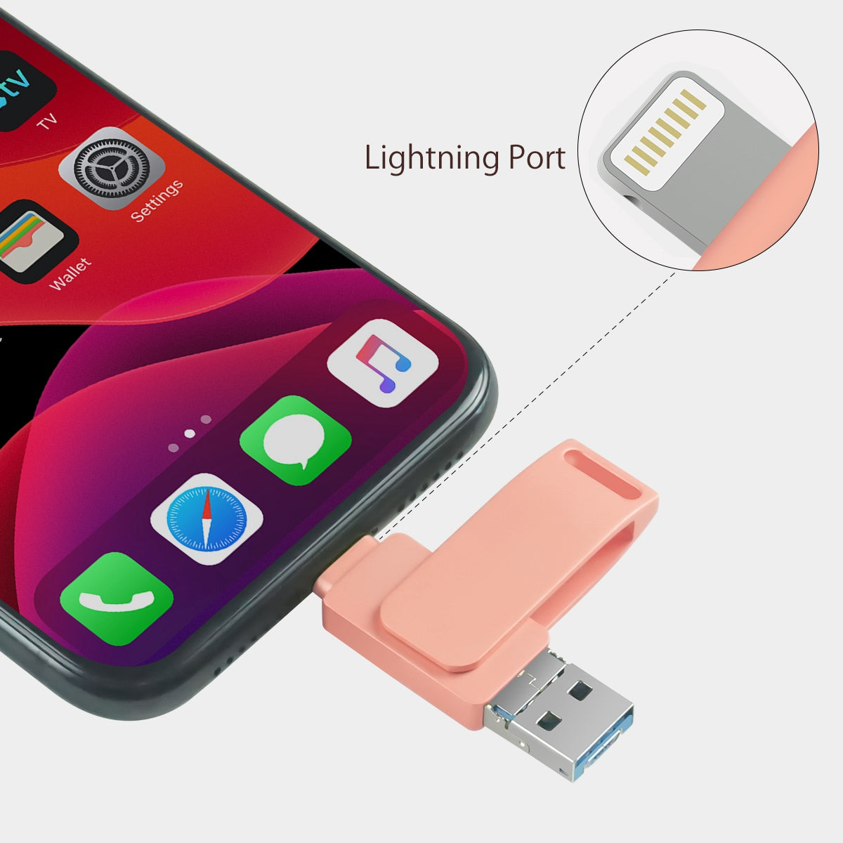 Uniqkart R-PK004 128GB Plug and Play Memory Stick 3 in 1 Lightning/Micro USB/USB 3.0 Flash Drive OTG U Disk - Pink