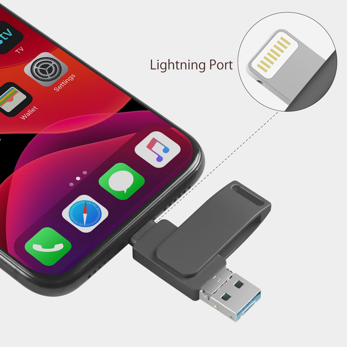 Uniqkart R-PK004 64GB Memory Stick 3 in 1 Lightning/Micro USB/USB 3.0 High Speed Flash Drive OTG U Disk - Silver