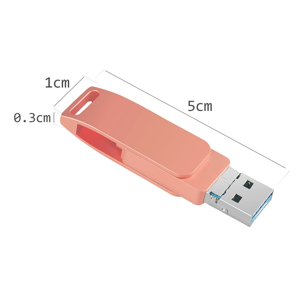 Uniqkart R-PK004 16GB OTG U Disk Memory Stick Lightning/Micro USB/USB 3.0 3 in 1 Rotary Flash Drive - Pink