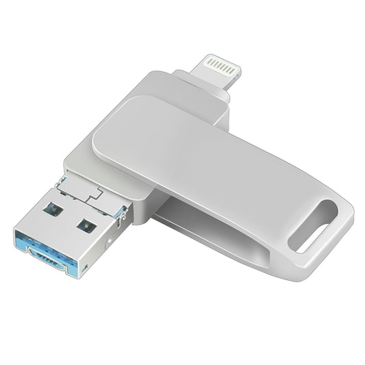 Uniqkart R-PK004 16GB OTG U Disk Memory Stick Lightning/Micro USB/USB 3.0 3 in 1 Rotary Flash Drive - Silver