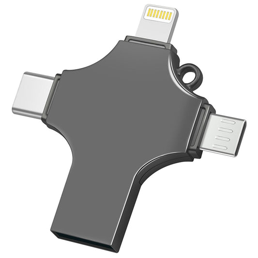 RICHWELL R-SZPM 32G 4-in-1 USB 3.0 Flash Drive Type C/Lightning/Micro USB for Phone and Computer, External Photo Storage Memory Stick High-Speed Backup - Black