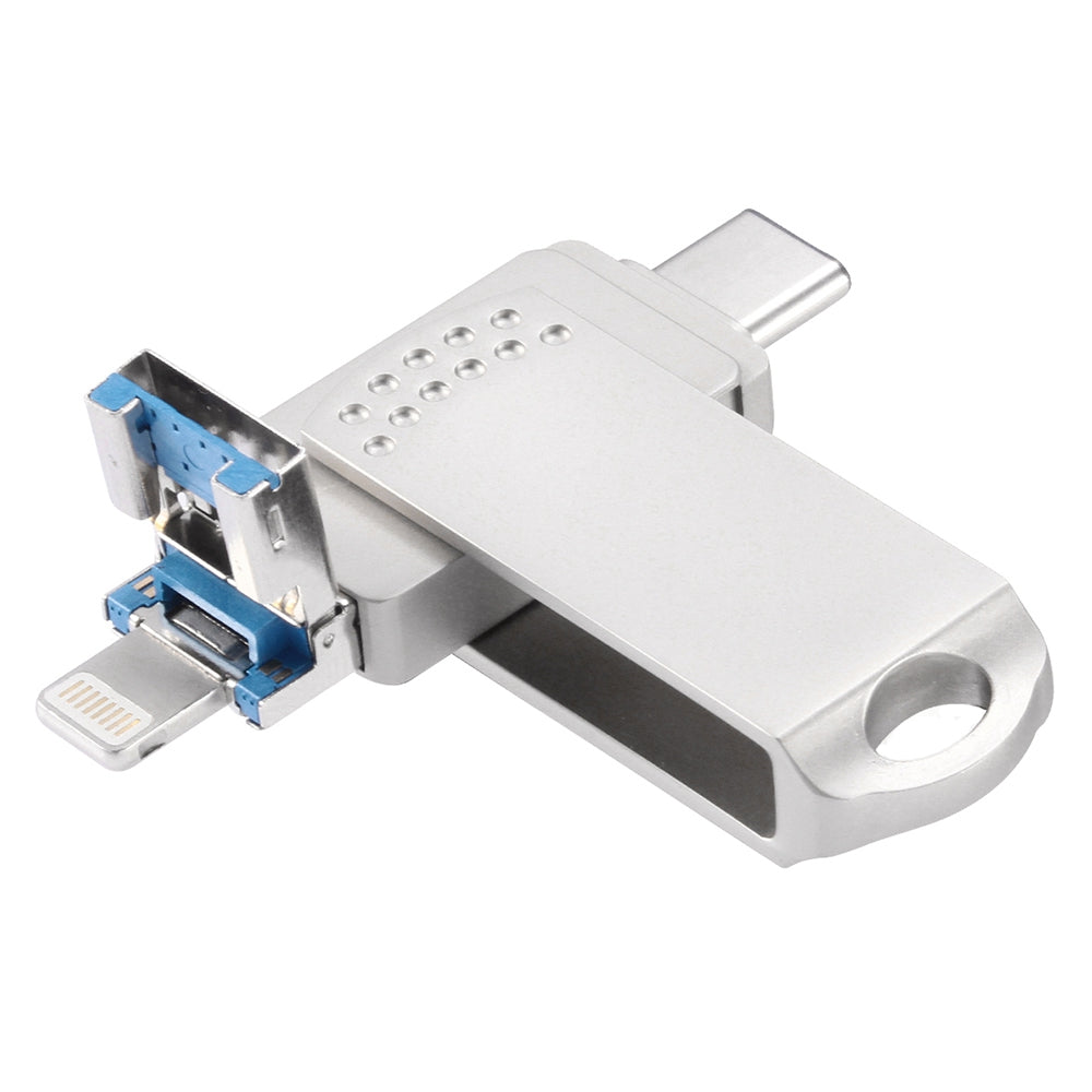 Uniqkart 128GB Type C/Lightning/USB 3 in 1 Thumb Drive Swivel Memory Stick USB 3.0 Flash Drive - Silver