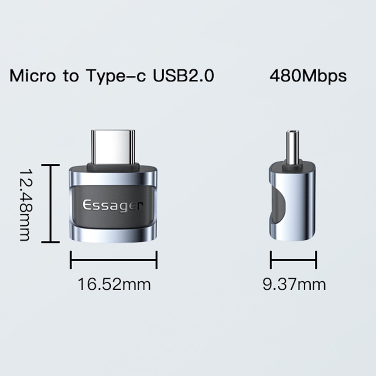 Essager Micro USB Female to Type-C Male USB2.0 Data Transfer Charging OTG Adapter - Black