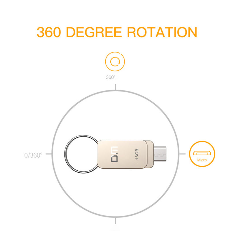 DM PD020 16GB Micro USB + USB2.0 U Disk USB Flash Drive Metal OTG Pendrive High Speed USB Memory Stick