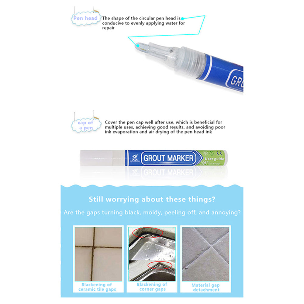 Tianyi Tile Marker Grout Pen Wall Seam Pen for Tiles Floor Bathroom Decontamination Seam Repair Tool - Black