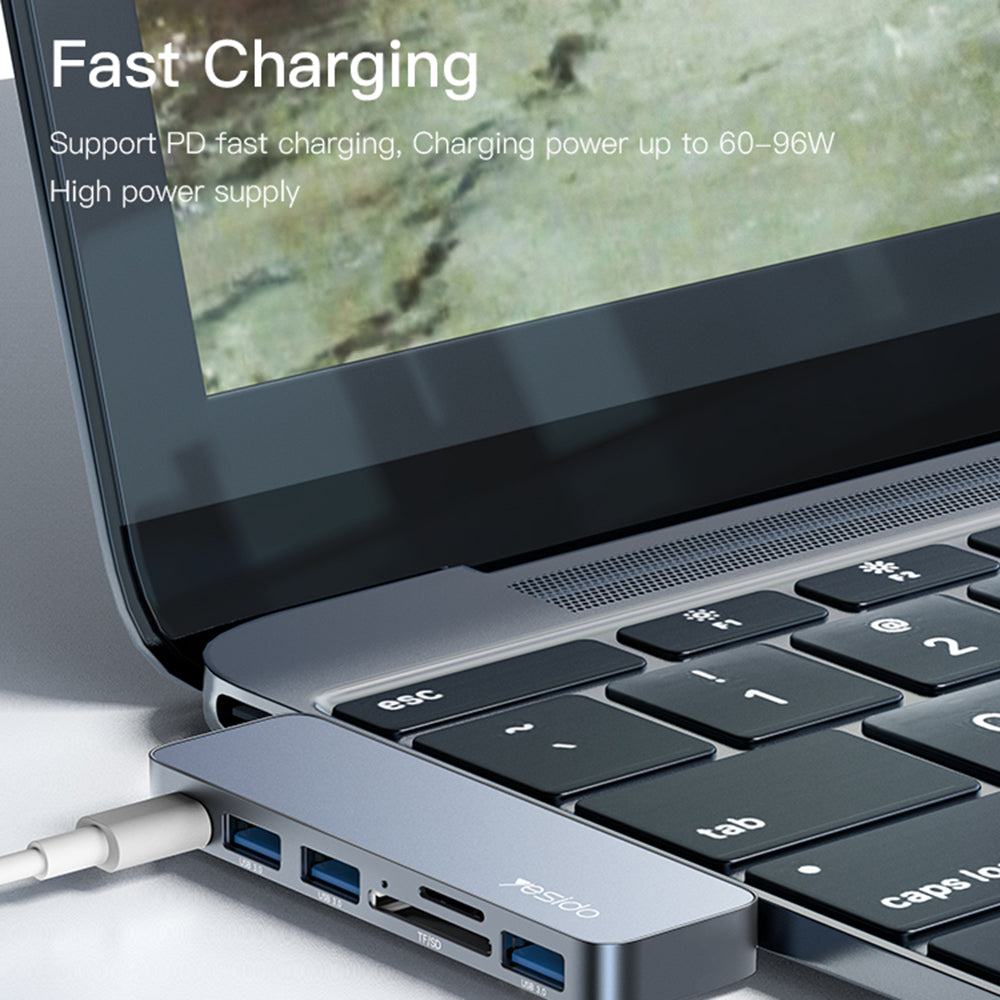 HB10 Dual Type-C Hub Splitter 6-in-1 USB3.0 TF/Memord Card Reader PD Adapter Notebook Docking Station
