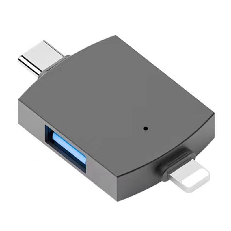 2 in 1 Type C+Lightning USB 3.0 OTG Adapter Portable U Disk Mouse Keyboard Converter - Black